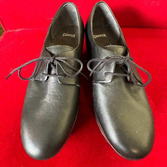 𝅺CAMPER LAIKA BLACK LEATHER OXFORDS SHOES - Picture 2 of 8